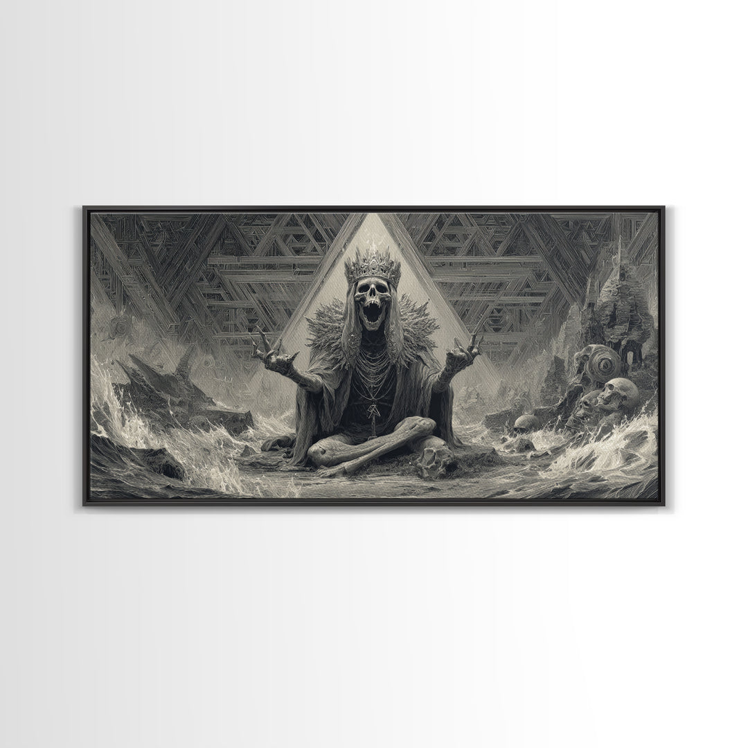 The Salt King Of The Black Shore, Grotesque Carnival Art, Wide Panoramic Art, Dark Halloween Decor, Framed Canvas Print, Horror Wall Art