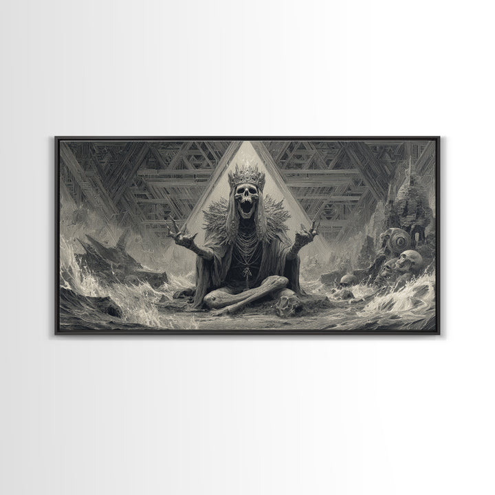 The Salt King Of The Black Shore, Grotesque Carnival Art, Wide Panoramic Art, Dark Halloween Decor, Framed Canvas Print, Horror Wall Art