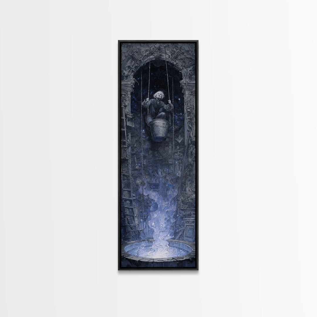 The Dreamwell Beneath Miskatonic, Ornate Symbolist Art, Tall Narrow Wall Art, Dark Halloween Decor, Framed Canvas Print
