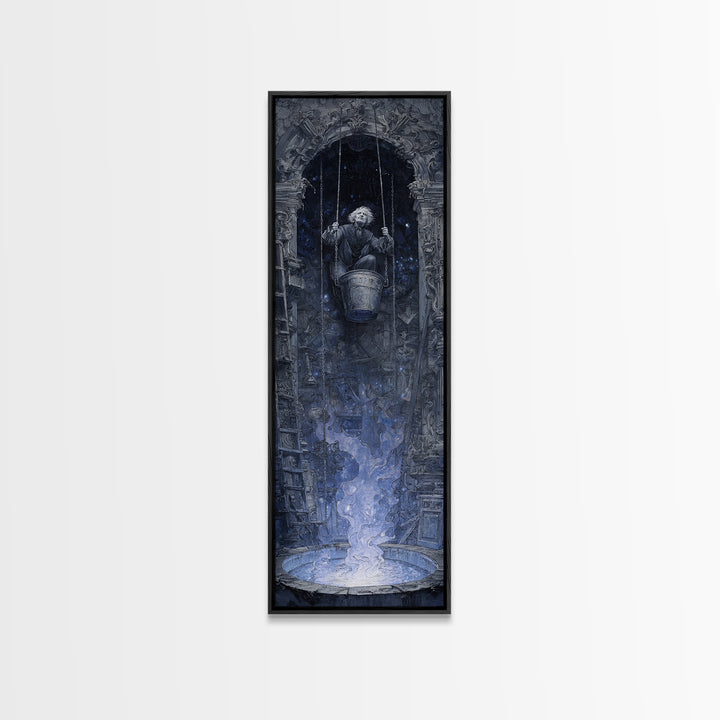 The Dreamwell Beneath Miskatonic, Ornate Symbolist Art, Tall Narrow Wall Art, Dark Halloween Decor, Framed Canvas Print