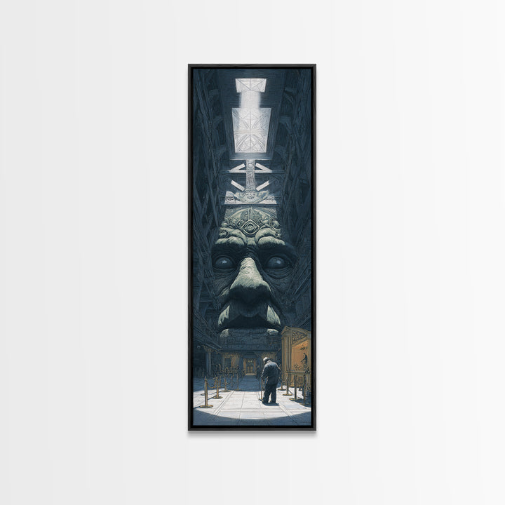 The Custodian Of The Whispering Idol, Gothic Engraving Art, Tall Narrow Wall Art, Eldritch Wall Decor, Framed Canvas Print