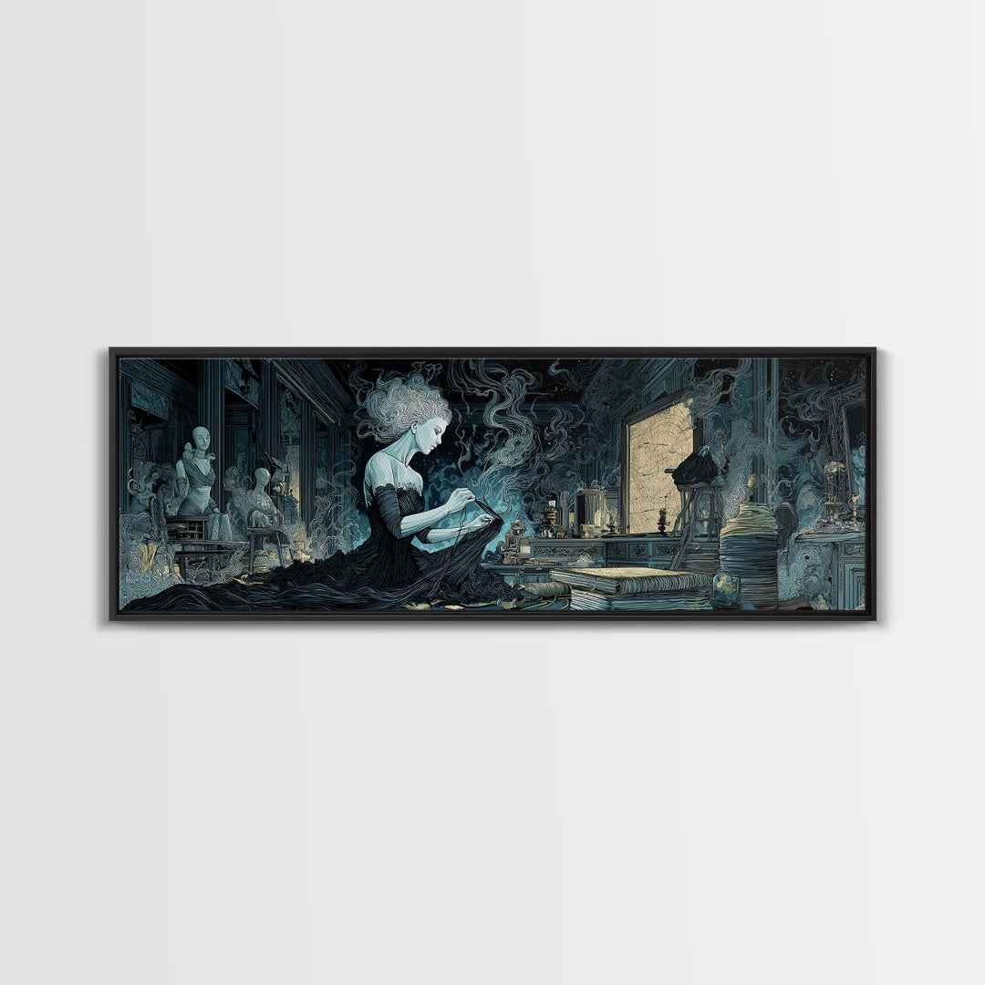 The Seamstress Of Living Nebulae, Expressionist Nightmare Art, Extra Wide Wall Art, Eldritch Wall Decor, Framed Canvas Print