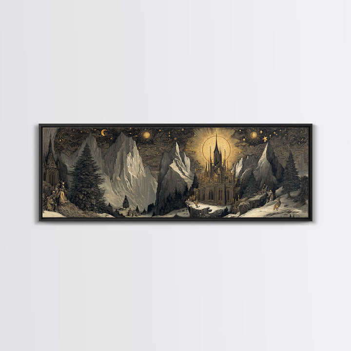 The Candelit Ark Of Forgotten Stars, Gothic Storybook Art, Extra Wide Wall Art, Macabre Wall Art, Canvas Print, Halloween Wall Art