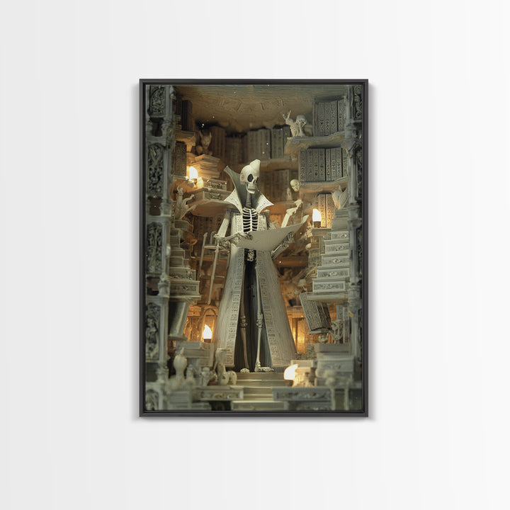The Archivist Of Dreaming Bones, Stained Glass Gothic Art, Vertical Wall Art, Lovecraftian Horror Art, Framed Canvas Print