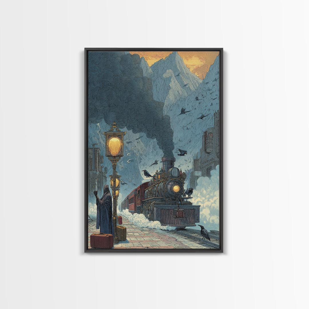 The Phantom Train To Kadath, Ornate Symbolist Art, Vertical Wall Art, Cosmic Horror Art, Canvas Print, Halloween Wall Art
