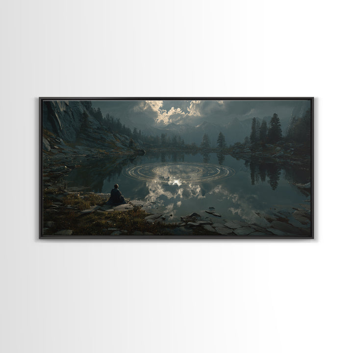 The Mirror Lake Of Lost Constellations, Grotesque Carnival Art, Wide Panoramic Art, Cosmic Horror Art, Canvas Print, Halloween Wall Art