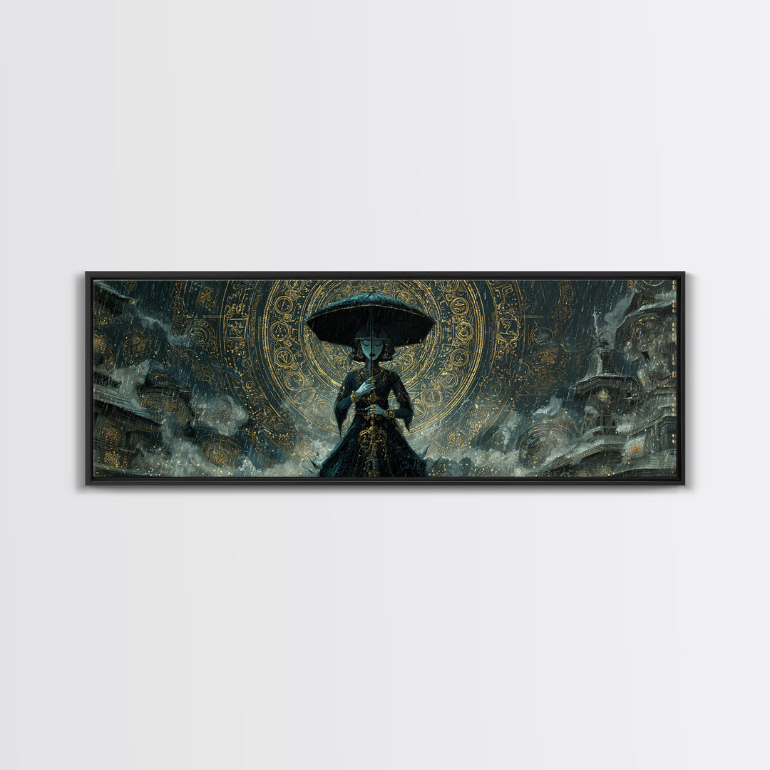The Umbrella Of The Outer Rain, Ornate Symbolist Art, Extra Wide Wall Art, Eldritch Wall Decor, Framed Canvas Print