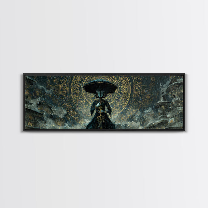 The Umbrella Of The Outer Rain, Ornate Symbolist Art, Extra Wide Wall Art, Eldritch Wall Decor, Framed Canvas Print