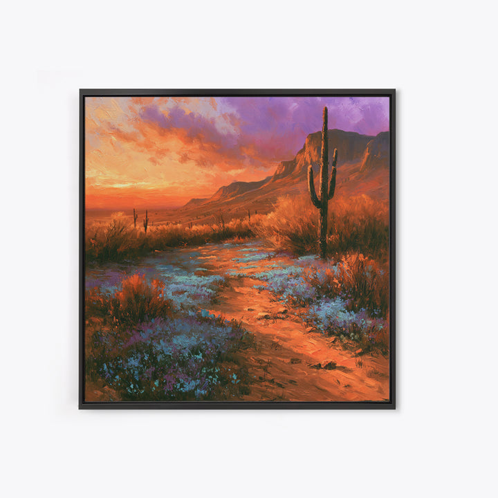 Desert Wildflowers After Spring Rain Framed Canvas Print, Desert Art, Nature Wall Art, Southwestern Decor, Fine Art, Desert, DES-1x1-100
