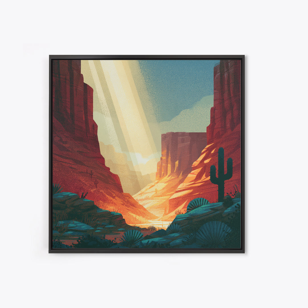 Sandstone Canyon with Dramatic Light Beam Framed Canvas Print, Desert Art, Abstract Wall Art, Southwestern Decor, DES-1x1-16