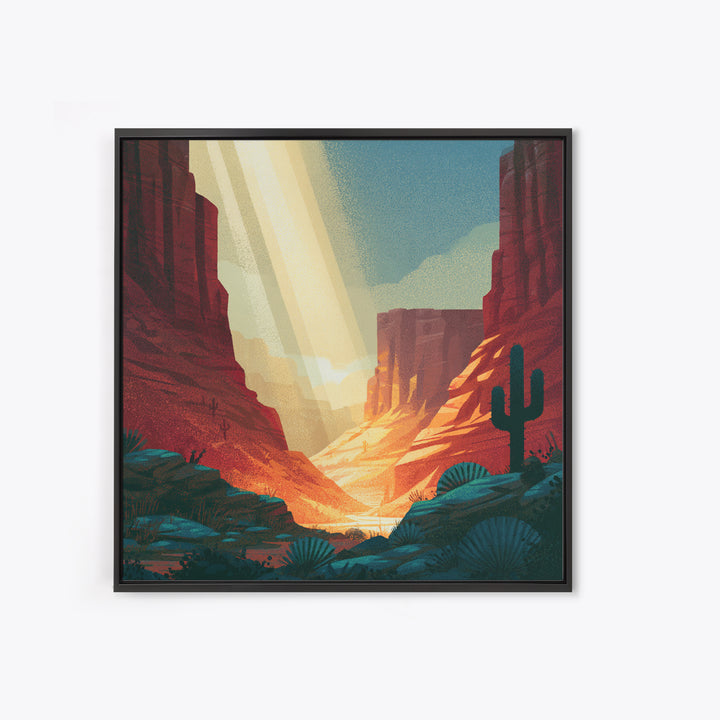 Sandstone Canyon with Dramatic Light Beam Framed Canvas Print, Desert Art, Abstract Wall Art, Southwestern Decor, DES-1x1-16