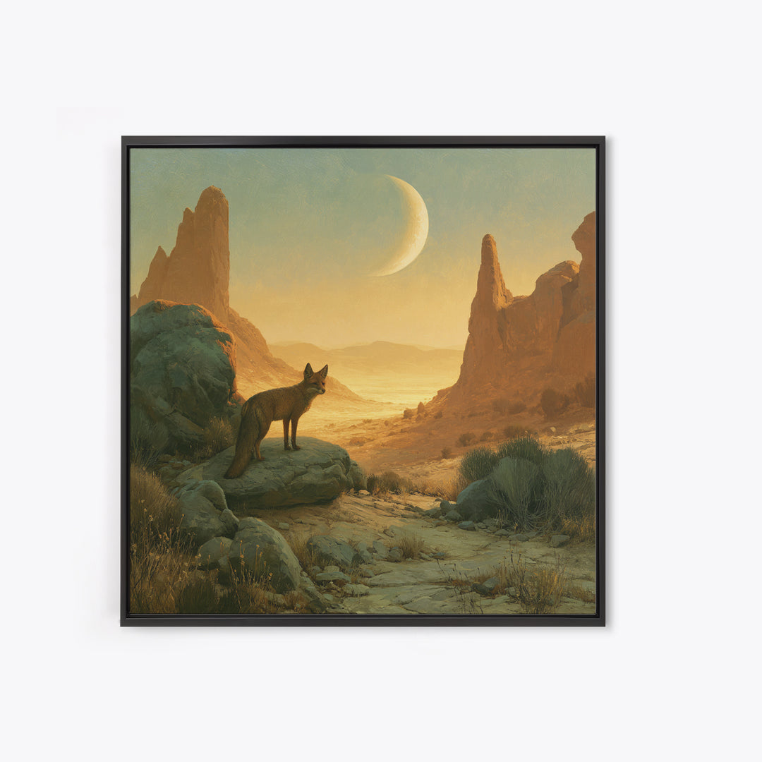 Desert Fox Beneath a Crescent Moon Canvas Print, Desert Art, Luxury Decor, Southwestern Decor, Fine Art, Desert, DES-1x1-17