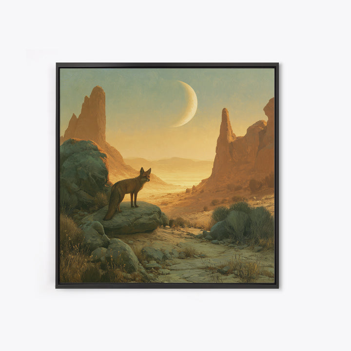 Desert Fox Beneath a Crescent Moon Canvas Print, Desert Art, Luxury Decor, Southwestern Decor, Fine Art, Desert, DES-1x1-17