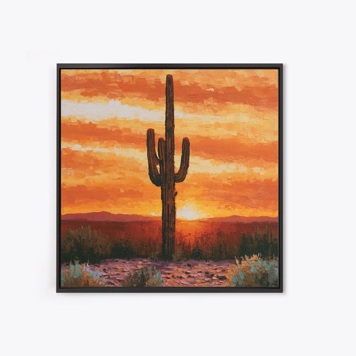Saguaro Cactus under Orange Sunset Sky Canvas Print, Desert Art, Wall Decor, Southwestern Decor, Desert, Living Room Decor, DES-1x1-25