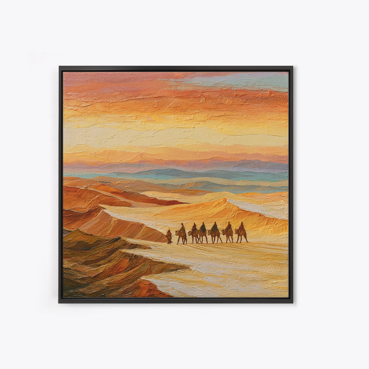 Camel Caravan Crossing Golden Dunes Canvas Print, Desert Art, Western Decor, Southwestern Decor, Fine Art, Desert, Modern Decor, DES-1x1-31
