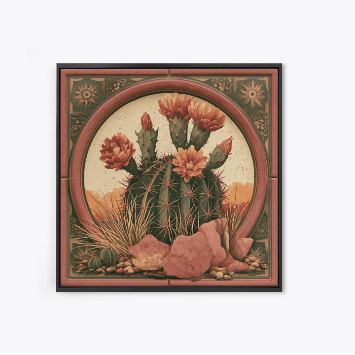 Cactus Botanical Plate Framed Canvas Print, Desert Art, Gallery Decor, Southwestern Decor, Fine Art, Desert, Home Decor, DES-1x1-32