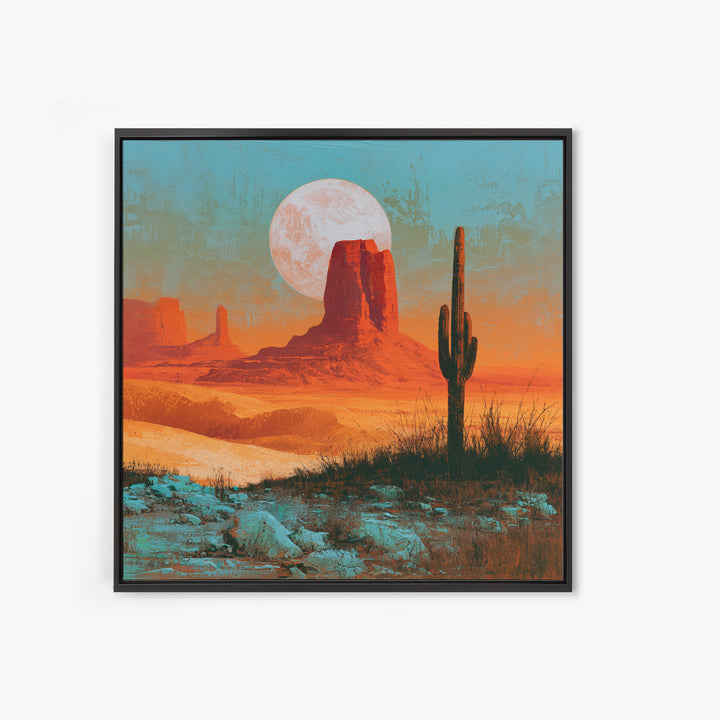 Desert Moon over Rolling Sand Framed Canvas Print, Desert Art, Fine Art Print, Southwestern Decor, Watercolor Art, Desert, DES-1x1-34