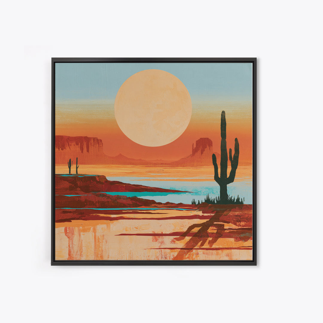 Minimal Beige Sun Framed Canvas Print, Desert Art, Gallery Decor, Southwestern Decor, Oil Painting, Desert, Home Decor, DES-1x1-46