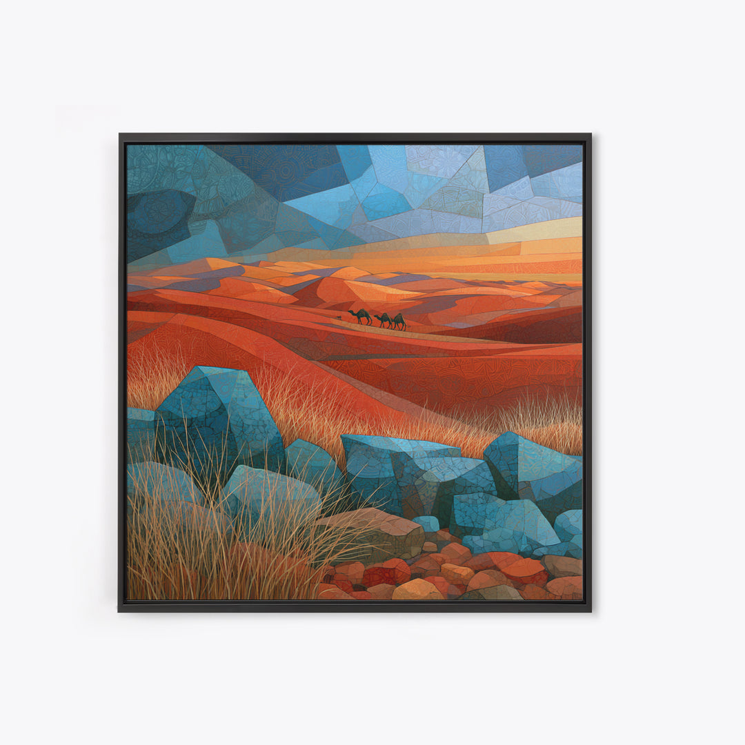 Saharan Dunes with Tiny Caravan Silhouettes Canvas Print, Desert Art, Neutral Decor, Southwestern Decor, Fine Art, Desert, DES-1x1-50