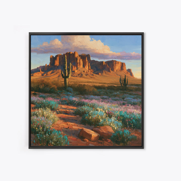 Desert Wildflowers After Spring Rain Framed Canvas Print, Desert Art, Modern Wall Art, Southwestern Decor, Watercolor Art, DES-1x1-52