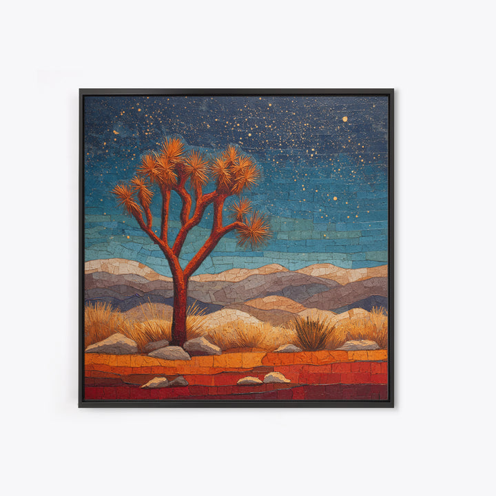 Joshua Tree under Star Filled Night Framed Canvas Print, Desert Art, Botanical Art, Southwestern Decor, Fine Art, Desert, DES-1x1-6