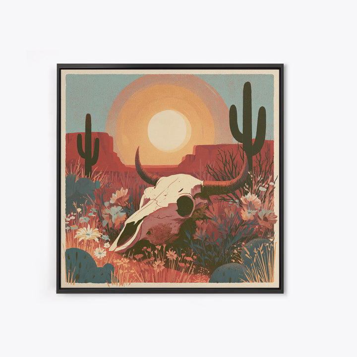 Sun Bleached Skull and Desert Flowers Canvas Print, Desert Art, Western Decor, Southwestern Decor, Desert, Modern Decor, DES-1x1-60