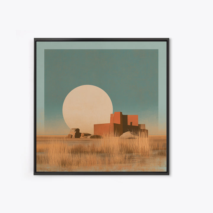 Minimal Beige Sun Framed Canvas Print, Desert Art, Gallery Decor, Southwestern Decor, Oil Painting, Desert, Home Decor, DES-1x1-70