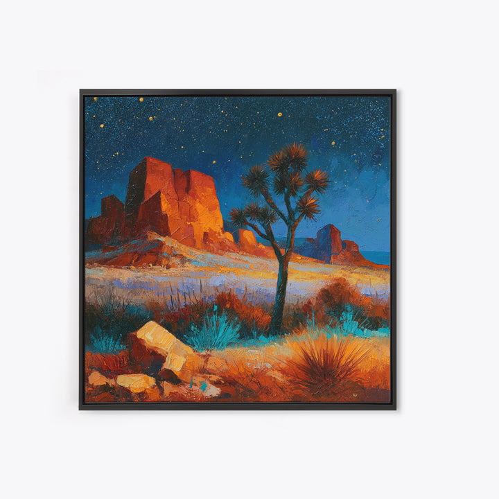 Joshua Tree under Star Filled Night Framed Canvas Print, Desert Art, Southwestern Decor, Watercolor Art, Desert, DES-1x1-78