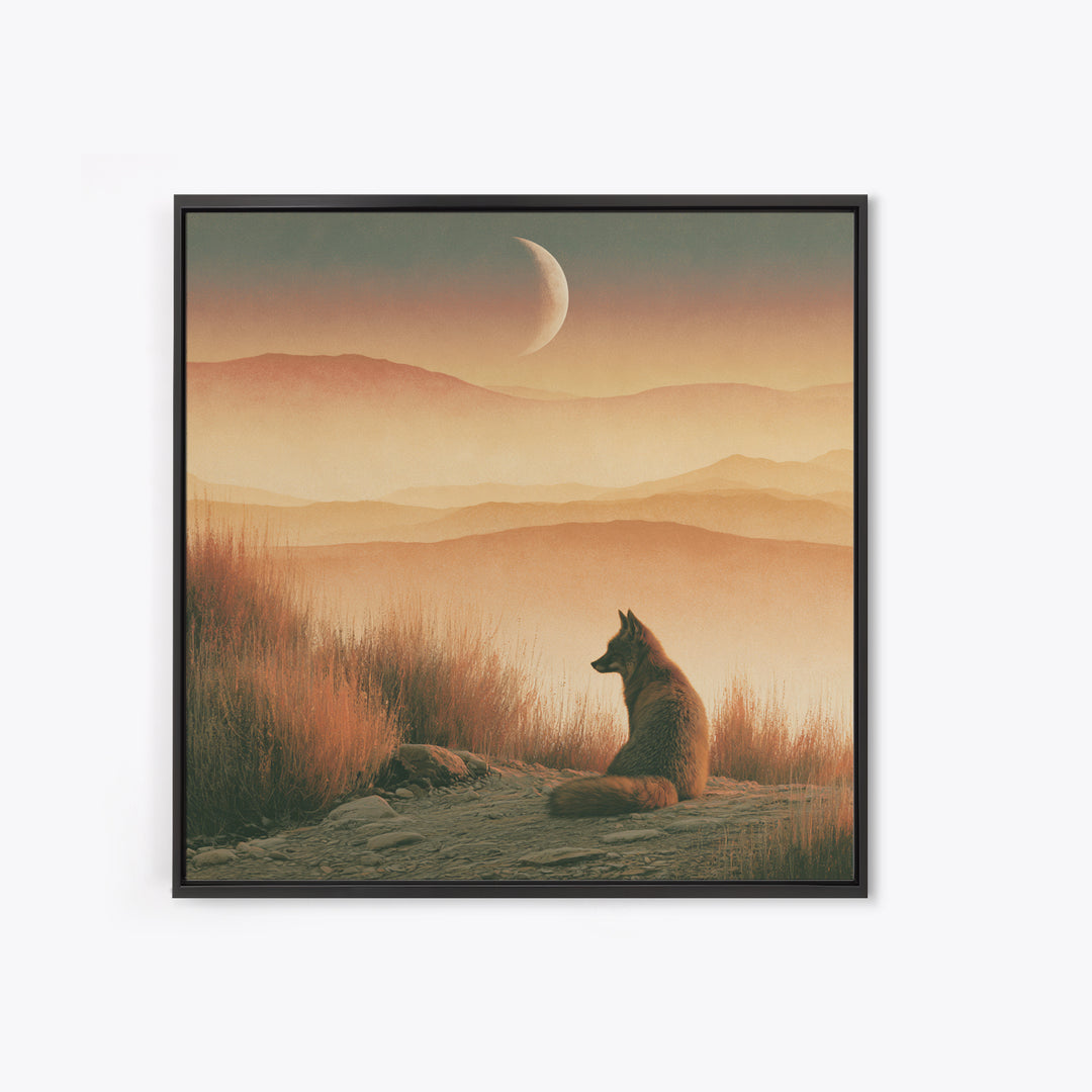 Desert Fox Beneath a Crescent Moon Canvas Print, Desert Art, Printable Wall Art, Southwestern Decor, Fine Art, Desert, DES-1x1-89