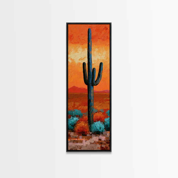 Saguaro Cactus under Orange Sunset Sky Canvas Print, Desert Art, Printable Wall Art, Southwestern Decor, Oil Painting, Desert, DES-1x3-13