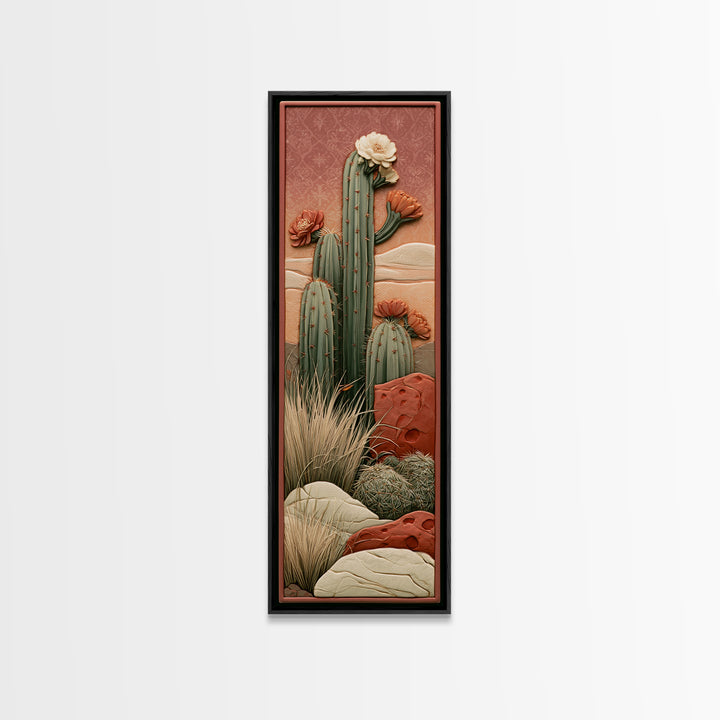 Cactus Botanical Plate Framed Canvas Print, Desert Art, Boho, Southwestern Decor, Fine Art, Desert, Mountain Wall Art, DES-1x3-20