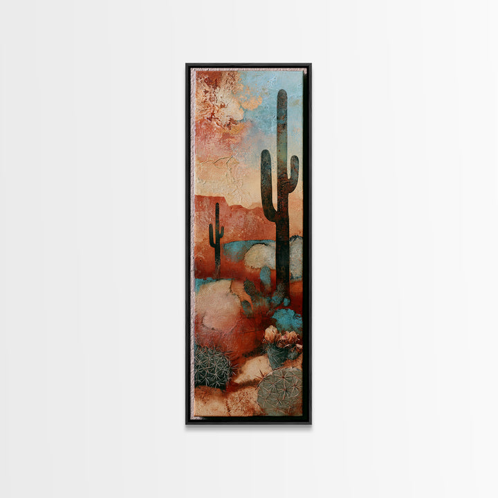 Cactus Botanical Plate Canvas Print, Desert Art, Boho Wall Art, Southwestern Decor, Oil Painting, Desert, Living Room Art, DES-1x3-44