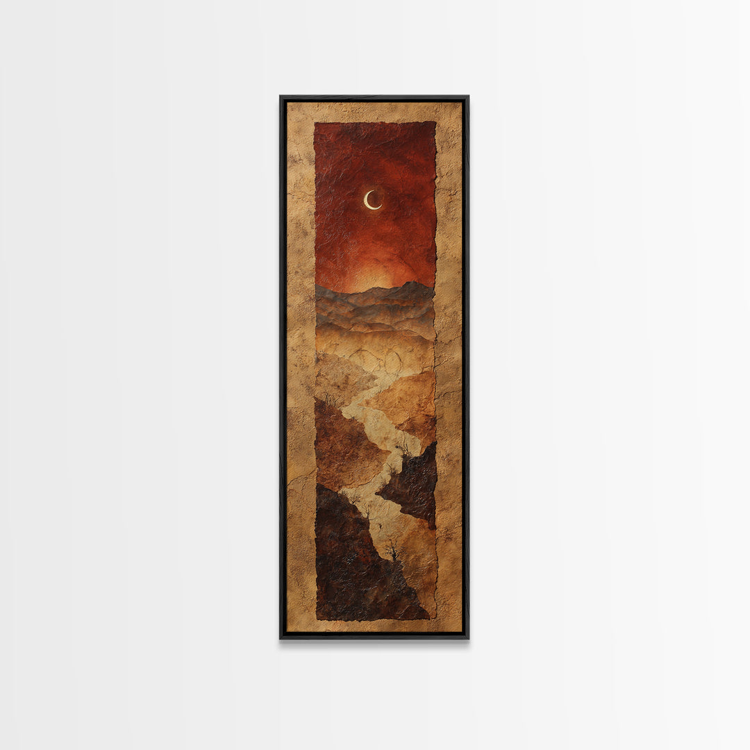 Roadrunner Bird in a Dry Wash Framed Canvas Print, Desert Art, Textured Painting, Southwestern Decor, Fine Art, Desert, DES-1x3-50