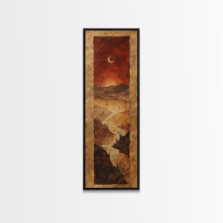 Roadrunner Bird in a Dry Wash Framed Canvas Print, Desert Art, Textured Painting, Southwestern Decor, Fine Art, Desert, DES-1x3-50