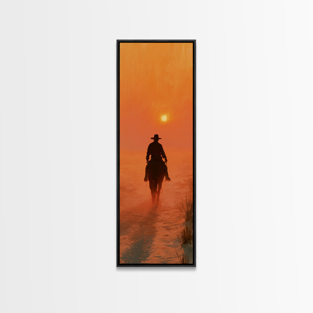 Dusty Horseback Rider at Sunset Canvas Print, Desert Art, Modern Decor, Southwestern Decor, Oil Painting, Desert, Room Decor, DES-1x3-59