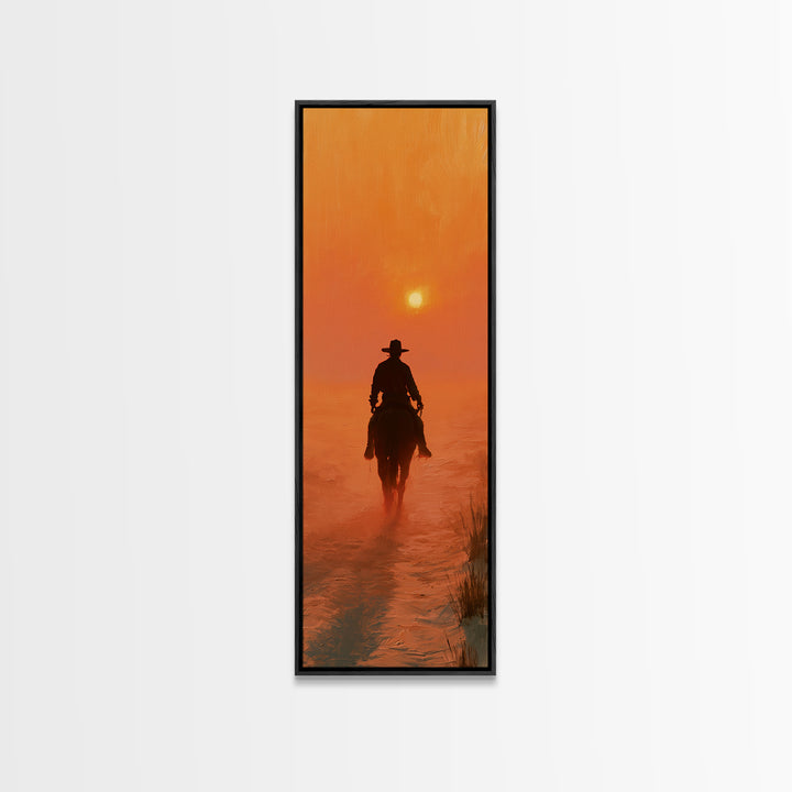 Dusty Horseback Rider at Sunset Canvas Print, Desert Art, Modern Decor, Southwestern Decor, Oil Painting, Desert, Room Decor, DES-1x3-59