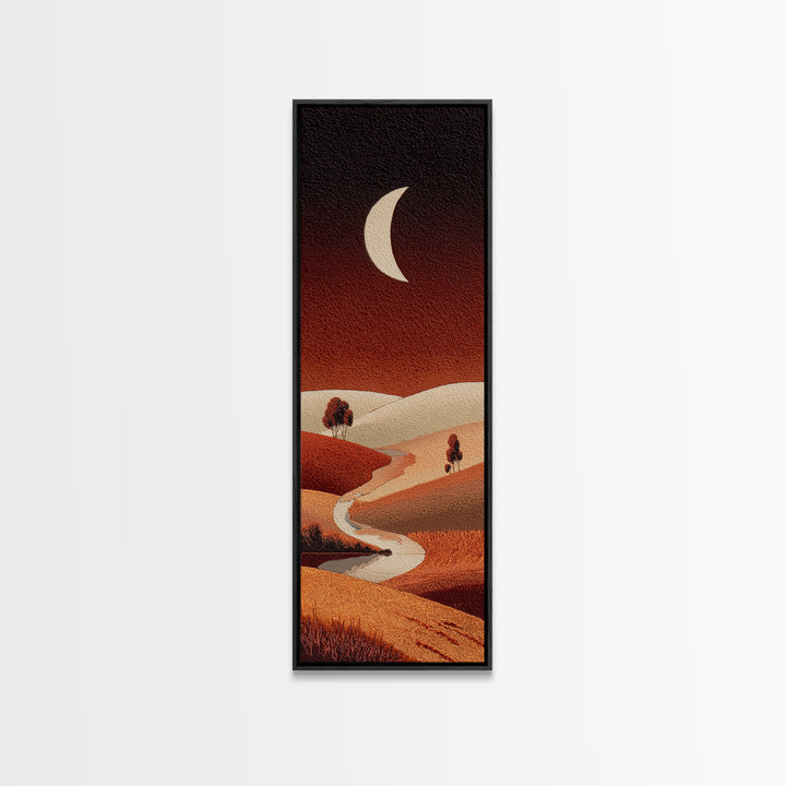 Saharan Dunes with Tiny Caravan Silhouettes Framed Canvas Print, Desert Art, Southwestern Decor, Oil Painting, Desert, DES-1x3-62