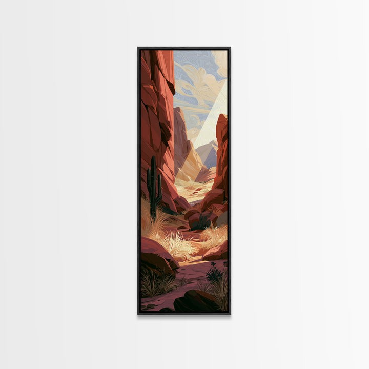 Sandstone Canyon with Dramatic Light Beam Framed Canvas Print, Desert Art, Nature Wall Art, Southwestern Decor, Desert, DES-1x3-76
