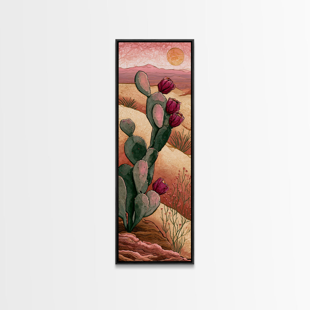 Prickly Pear Cactus Framed Canvas Print, Desert Art, Art Print, Southwestern Decor, Oil Painting, Desert, Original Painting, DES-1x3-79