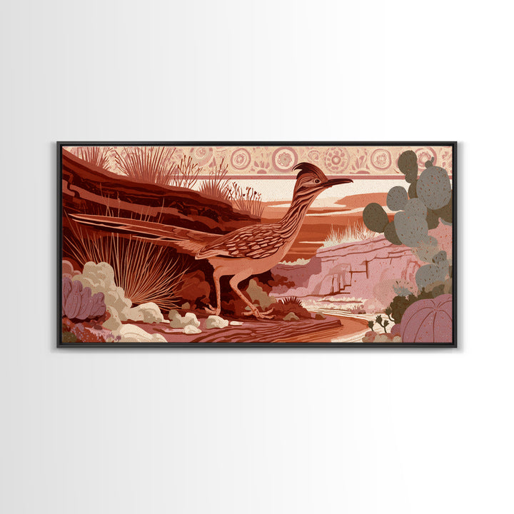 Roadrunner Bird in a Dry Wash Framed Canvas Print, Desert Art, Digital Prints, Southwestern Decor, Desert, Boho Wall Art, DES-2x1-10