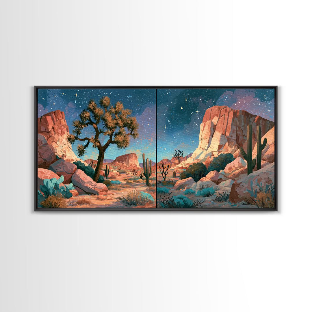 Joshua Tree under Star Filled Night Canvas Print, Desert Art, Wall Decor, Southwestern Decor, Desert, Living Room Decor, DES-2x1-26