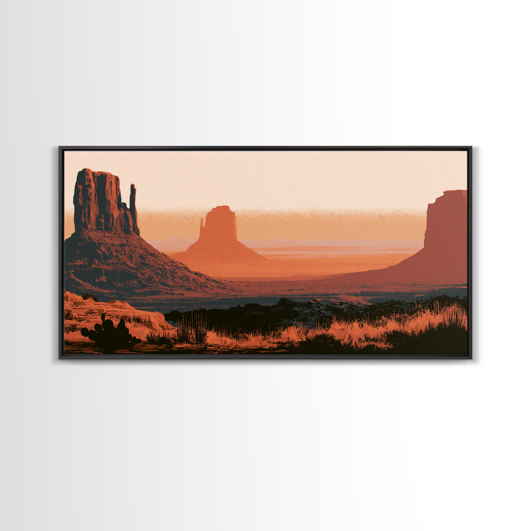 Monument Valley Silhouette Framed Canvas Print, Desert Art, Abstract Wall Art, Southwestern Decor, Desert, Living Room Art, DES-2x1-29