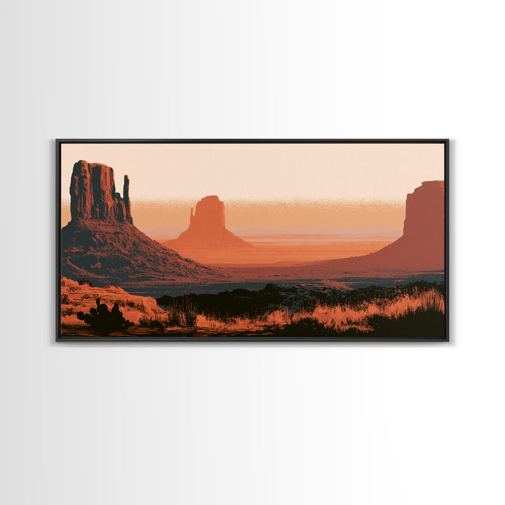 Monument Valley Silhouette Framed Canvas Print, Desert Art, Abstract Wall Art, Southwestern Decor, Desert, Living Room Art, DES-2x1-29