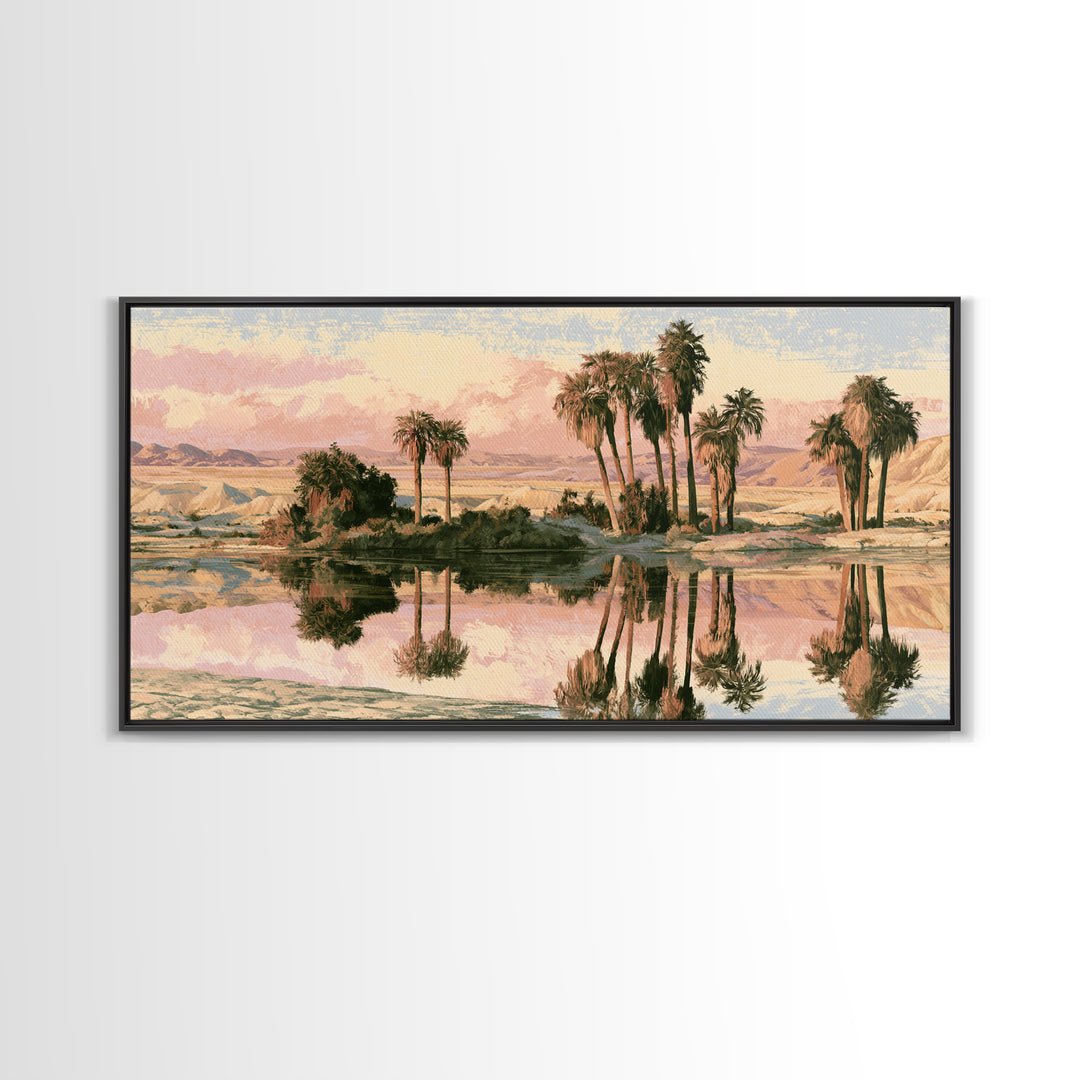 Palm Oasis Reflected Framed Canvas Print, Desert Art, Room Decor, Southwestern Decor, Fine Art, Desert, Abstract Wall Art, DES-2x1-35