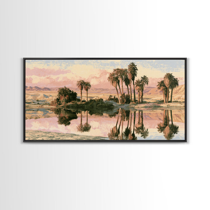 Palm Oasis Reflected Framed Canvas Print, Desert Art, Room Decor, Southwestern Decor, Fine Art, Desert, Abstract Wall Art, DES-2x1-35