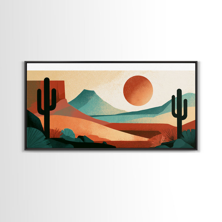 Terracotta and Cream Geometric Landscape Framed Canvas Print, Desert Art, Contemporary Art, Southwestern Decor, Desert, DES-2x1-38