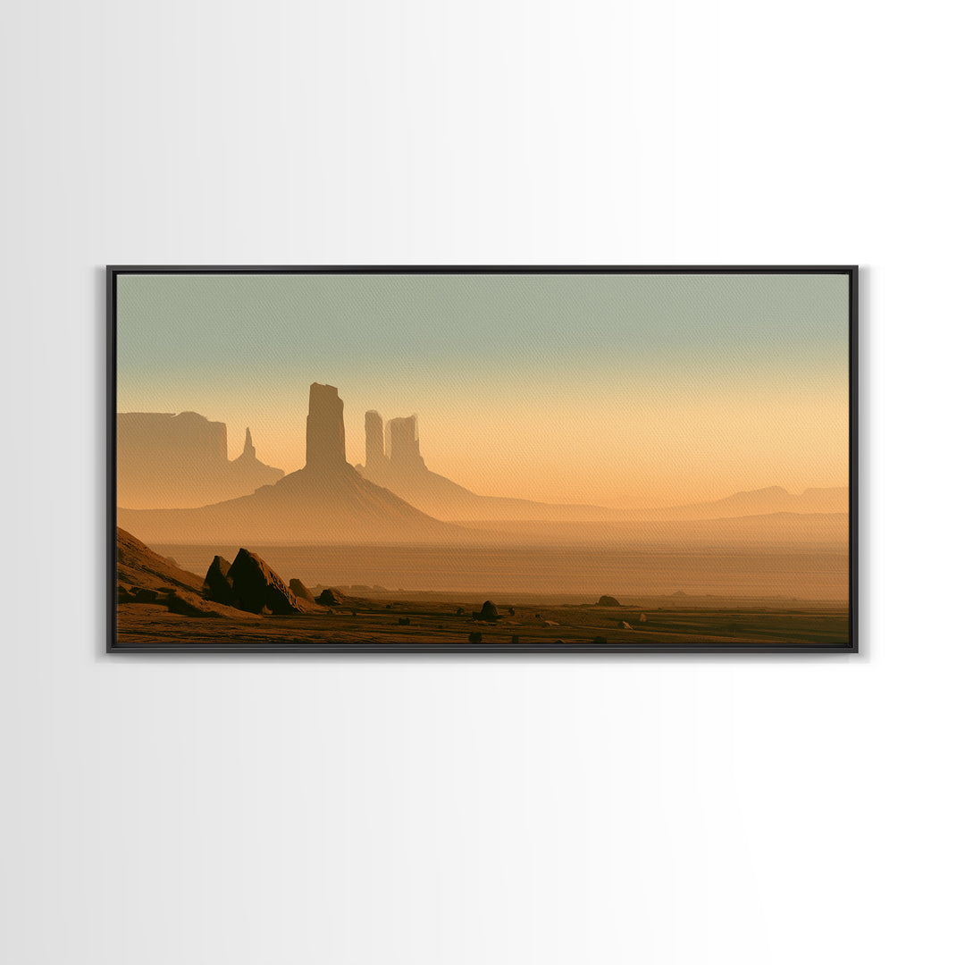 Monument Valley Silhouette Framed Canvas Print, Desert Art, Abstract Wall Art, Southwestern Decor, Desert, Living Room Art, DES-2x1-5