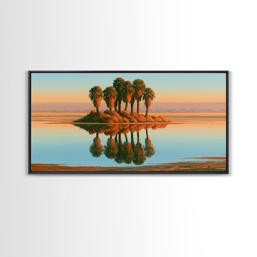 Palm Oasis Reflected Framed Canvas Print, Desert Art, Colorful Wall Art, Southwestern Decor, Fine Art, Desert, DES-2x1-59