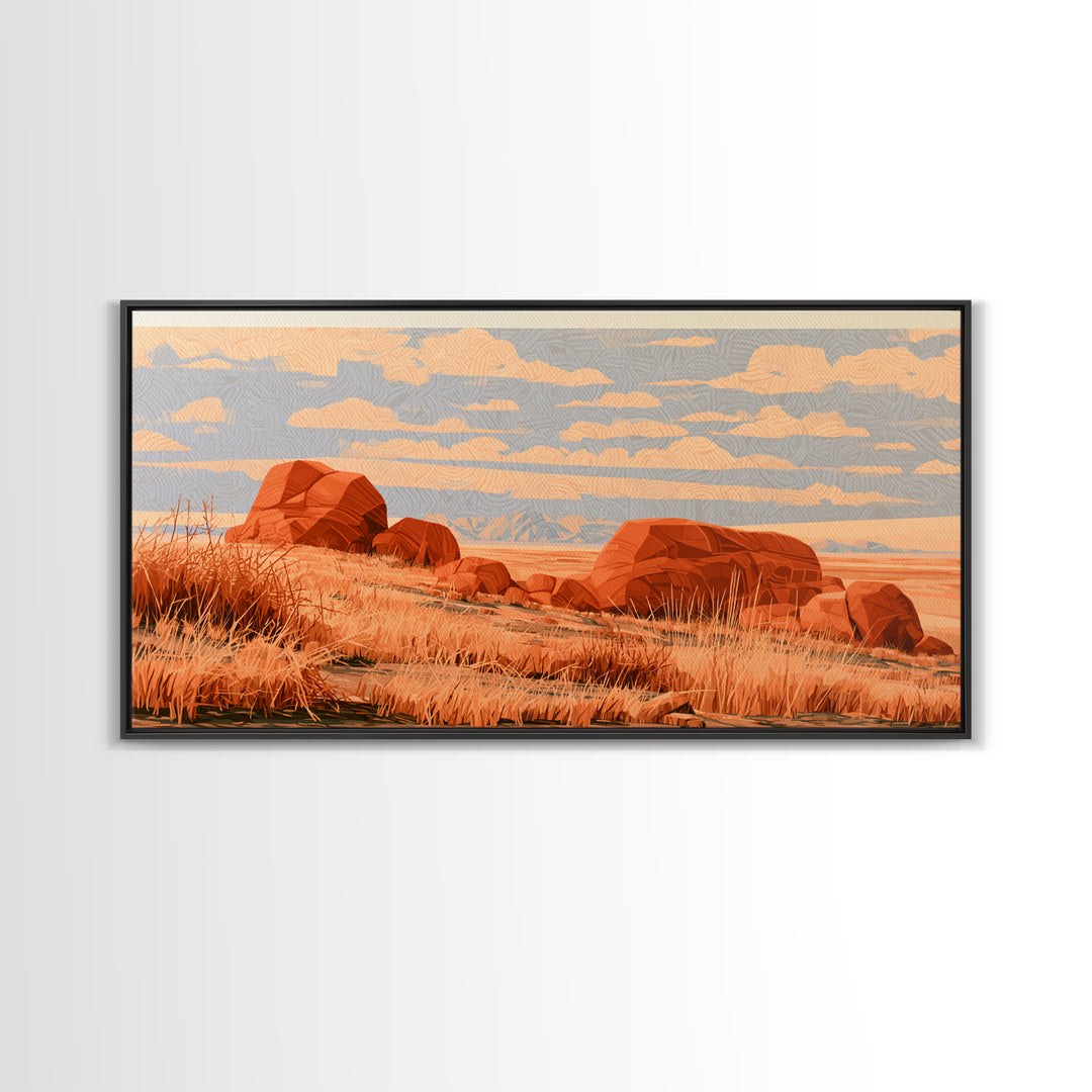 Terracotta and Cream Geometric Landscape Canvas Print, Desert Art, Print, Southwestern Decor, Desert, Watercolor Painting, DES-2x1-62