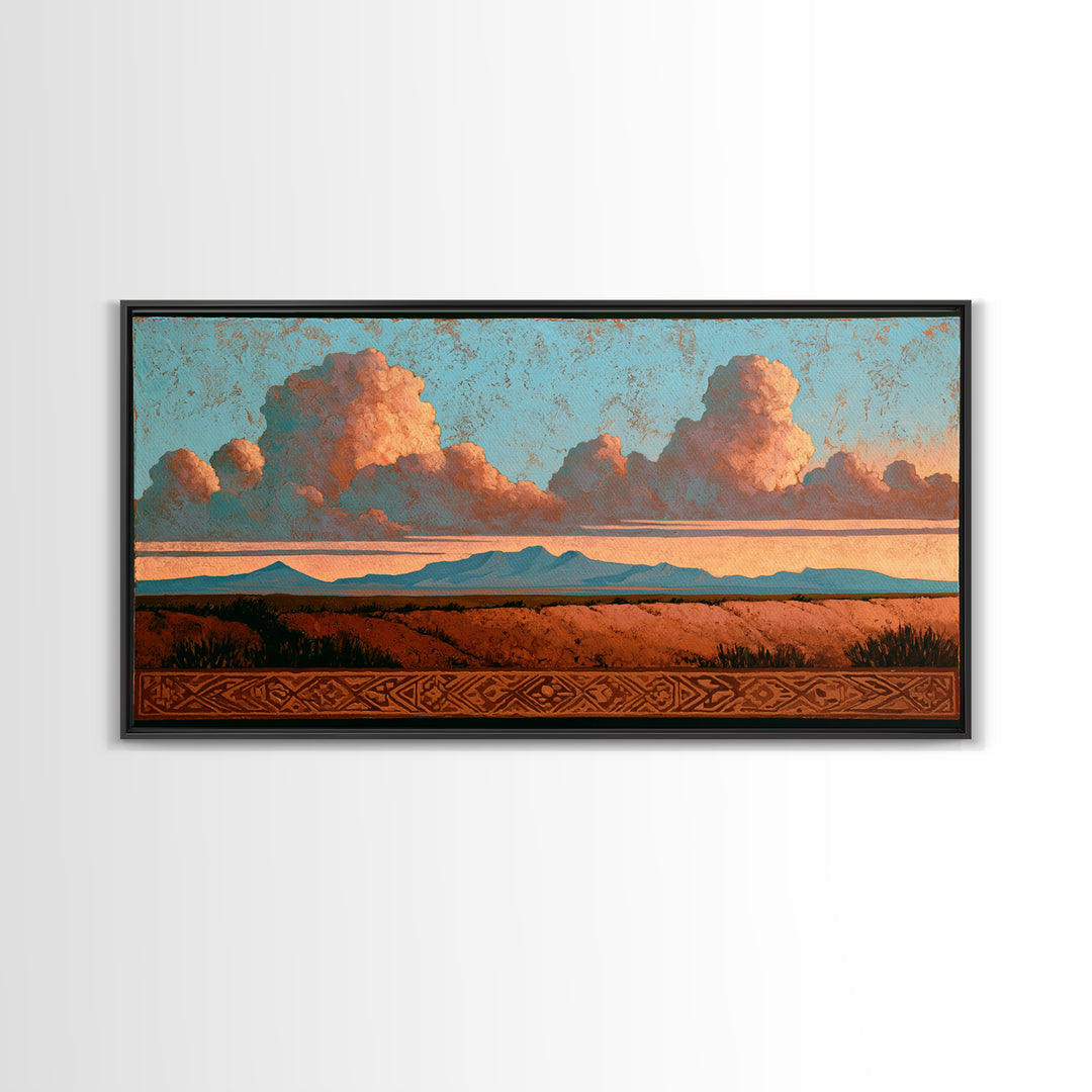 Ancient Desert Petroglyph Design Framed Canvas Print, Desert Art, Modern Wall Art, Southwestern Decor, Fine Art, Desert, DES-2x1-65